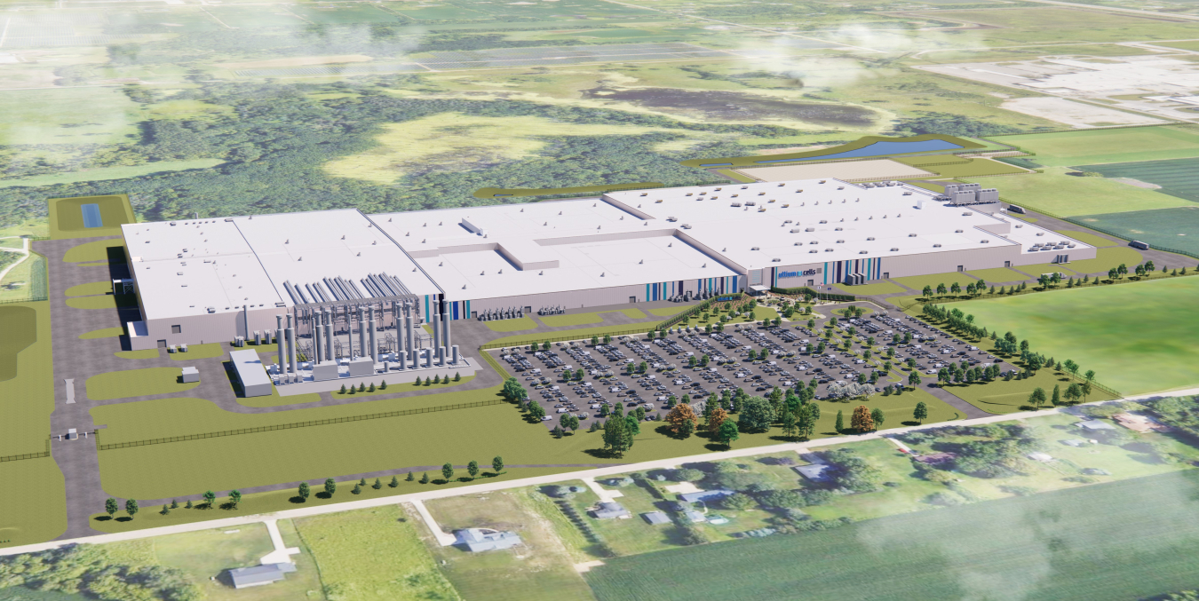 Early conceptual rendering of Ultium Cells LLC battery cell manufacturing facility in Lansing, Michigan.