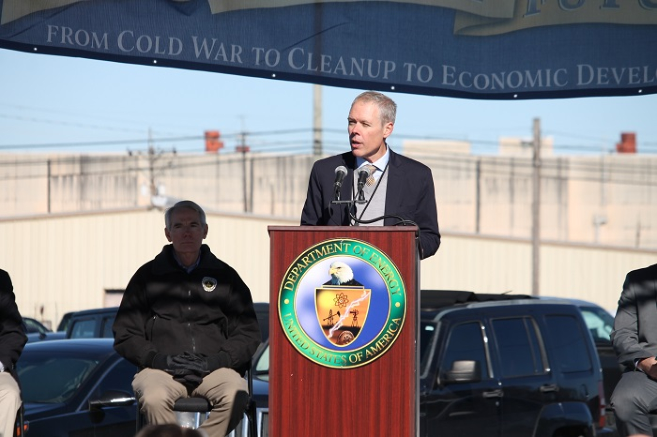 EM Senior Advisor William "Ike" White highlights cleanup accomplishments by employees at the Portsmouth Site during his address at the site's recent Past, Present, Future Celebration.