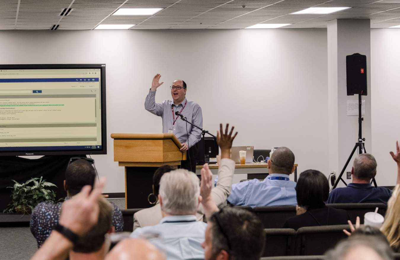 John O'Connell with DOE’s Supply Chain Management Center trains Savannah River Nuclear Solutions procurement employees on Department-wide strategic sourcing tools and programs.