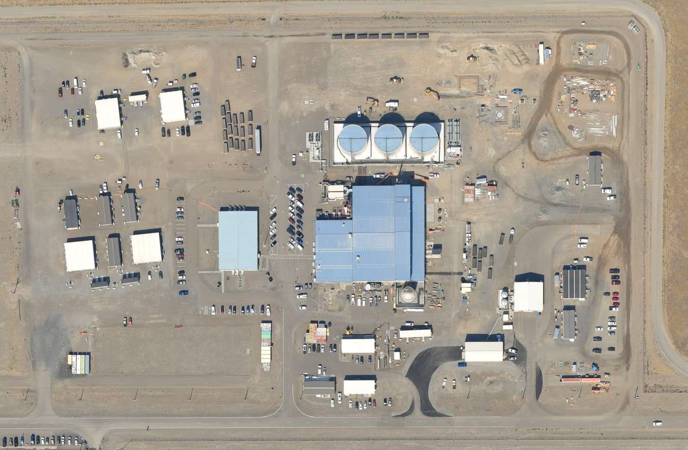 An aerial view of the Effluent Treatment Facility on the Hanford Site, where workers are completing the final upgrades needed for the Direct-Feed Low-Activity Waste Program to treat tank waste.