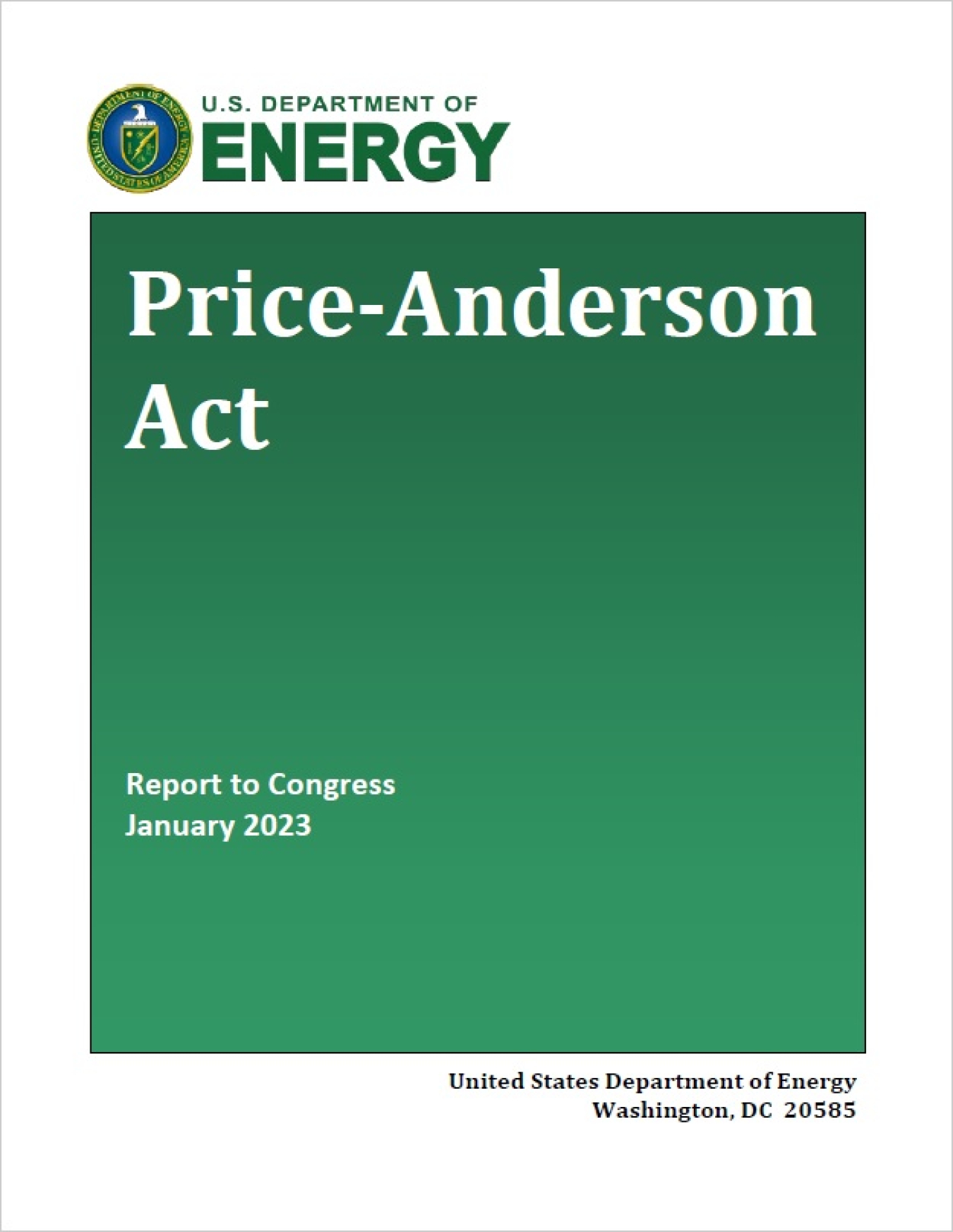 Price Anderson Act Report to Congress cover