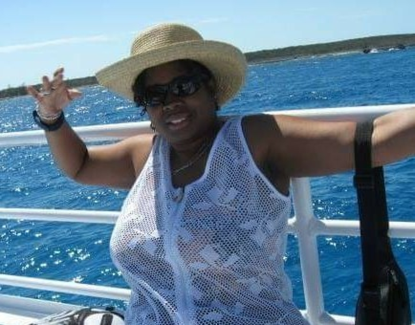 Paulette Tull on vacation on a boat.