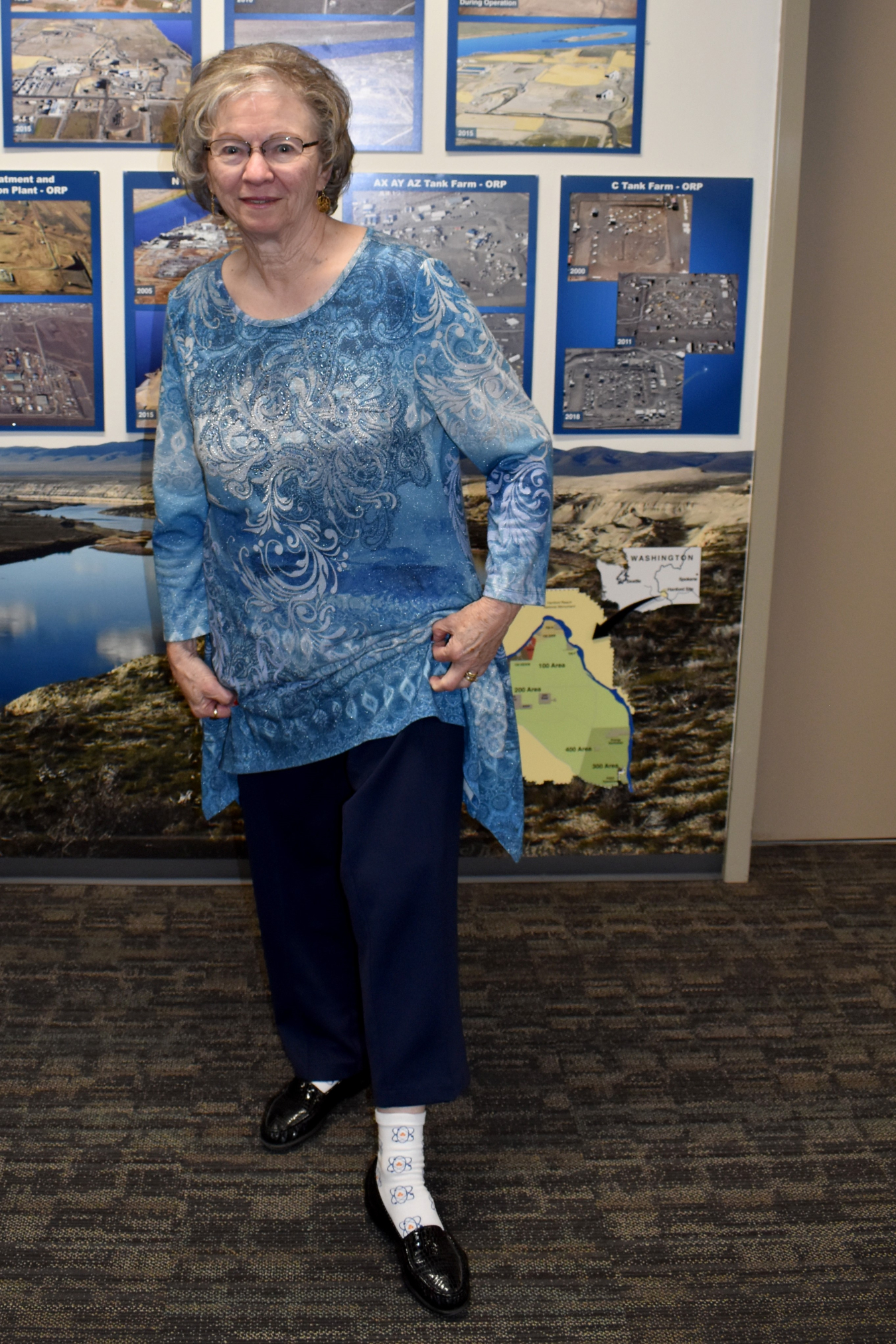 Proudly showing off the “atomic” socks her late husband gifted her, Lois Nelson shared stories of Robert Nelson’s family life and successful career during a ceremony to award him with the Victor Stello Jr. Award for Safety Leadership. 