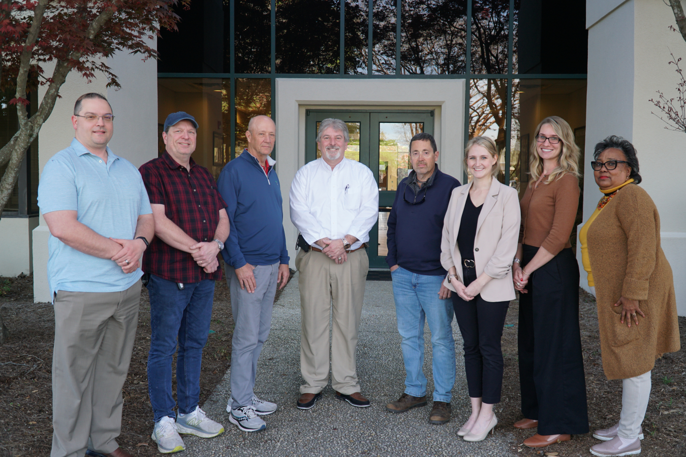 The technology integration team from Savannah River Mission Completion began planning the transfer of applications from the Salt Waste Processing Facility into the Savannah River Site network in August 2022 and completed the task on March 19. The team comprises, from left, Jason Herring, Bob Cain, Dewayne Deal, Keith Harp, Sammy Odum, Samantha Cloessner, Keeli Fricks and Stephanie Conley.