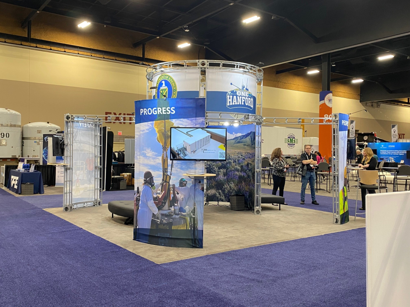 In addition to a collaborative panel presentation, EM and Hanford Site contractors partnered to bring a One Hanford booth to the 2023 Waste Management Symposia, allowing visitors to use the Hanford Site virtual tour, view mission progress and connect with EM and contractor employees.