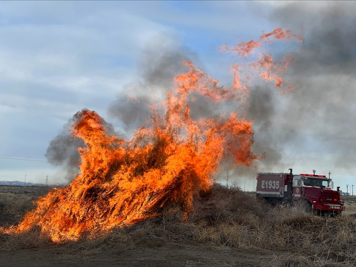 Hanford firefighters routinely hold planned, controlled burns of tumbleweeds on the Hanford Site to eliminate additional fuel ahead of the upcoming fire season and to help slow the spread of wildfires.