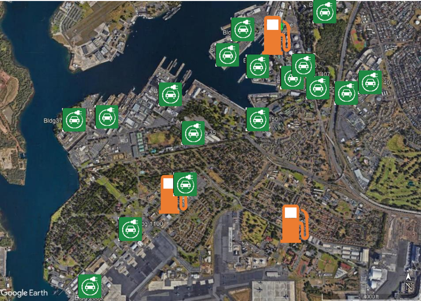 Map showing EVSE clusters