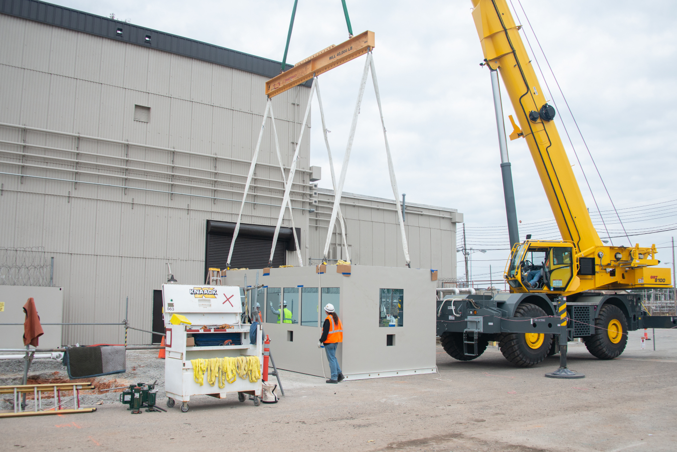 A recently delivered Security Inspectors Operation Area, seen here being moved into the main production area in K Area, will allow remote inspections of employees working on the surplus plutonium disposition mission at the Savannah River Site.