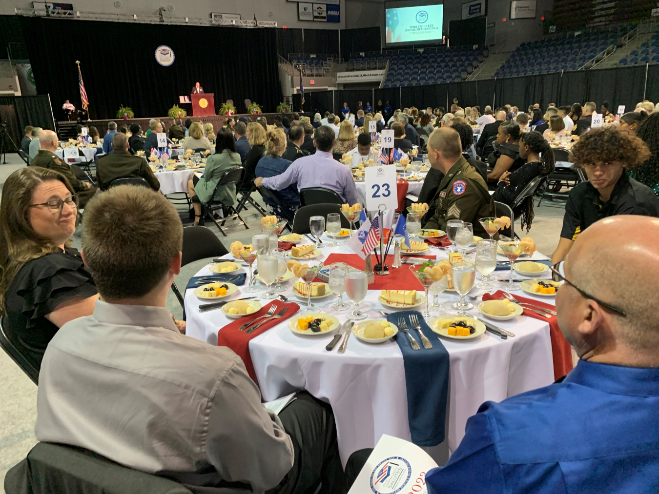 Jim Foley, chairman for Our Community Salutes, Midlands South Carolina Chapter, introduces keynote speaker and Medal of Honor Recipient Sgt. Ryan Pitts.