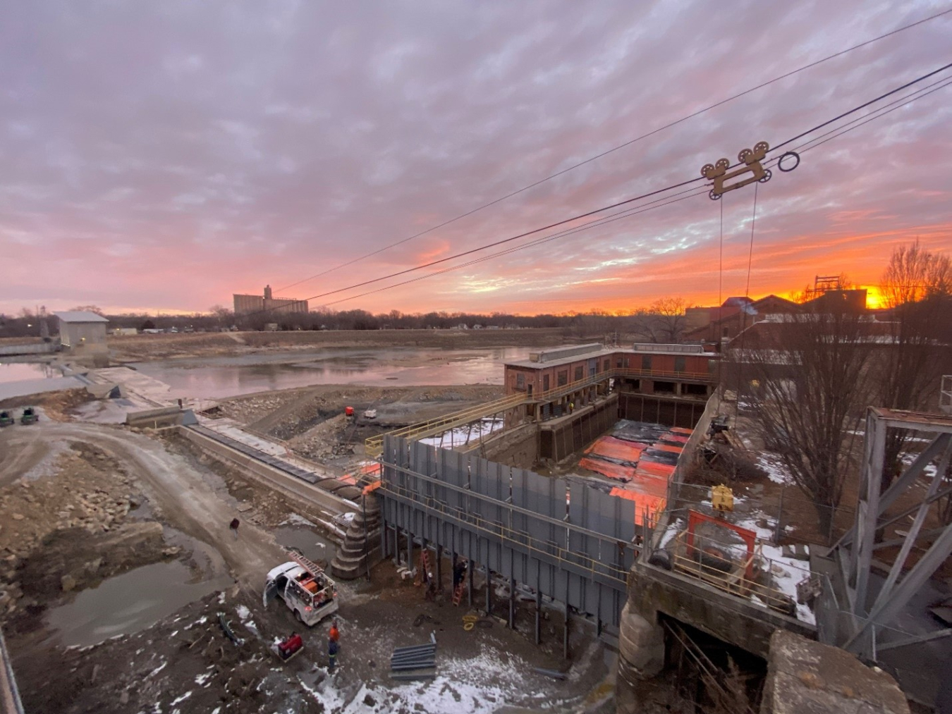 Aerial view of a construction site near the Kansas River