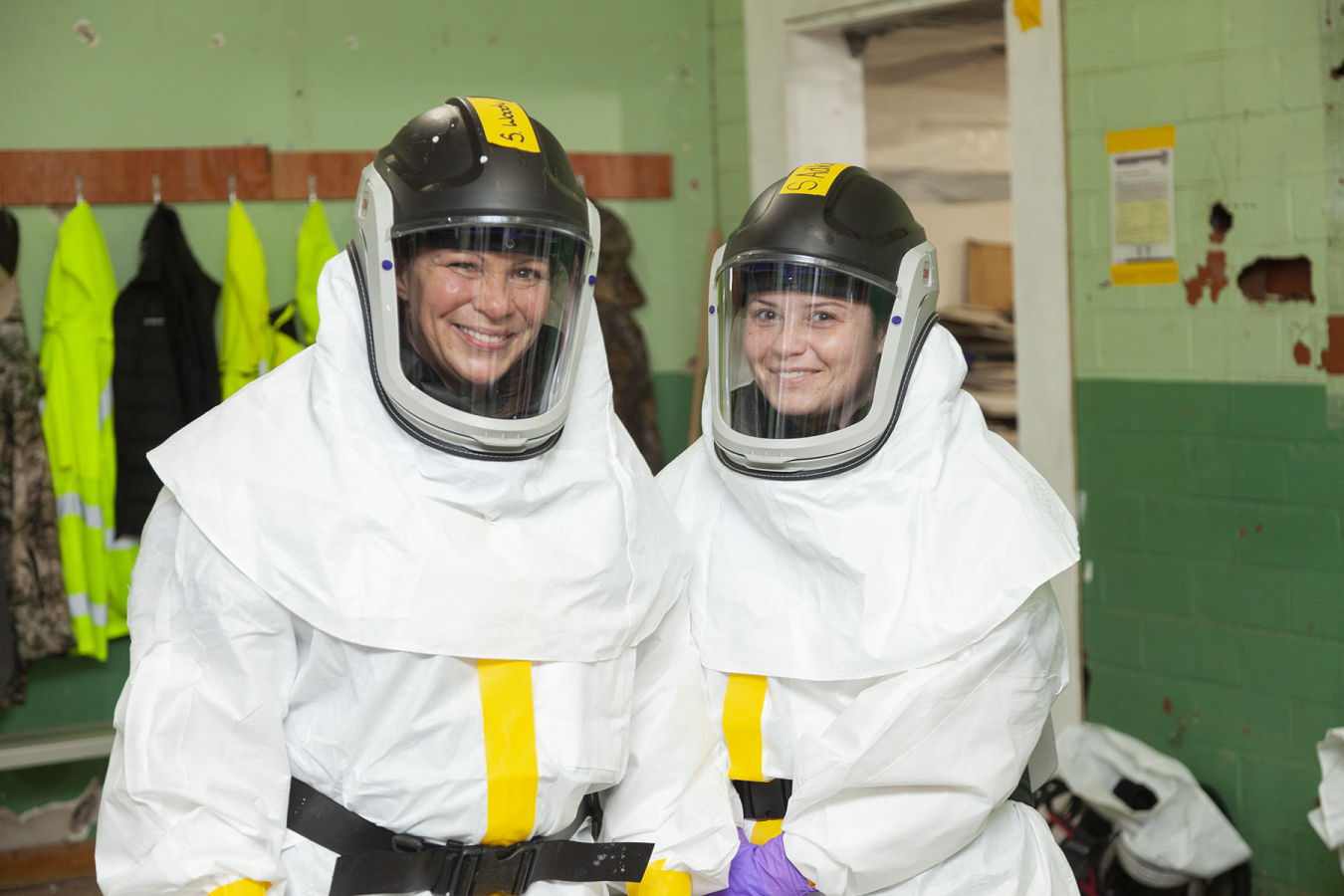 When entering old, contaminated buildings, it’s important to account for all of the external risks, but it’s equally as important to be in the right mindset to perform the tasks at hand. UCOR is implementing a program to do just that. Pictured, from left, are deactivation workers Susan Woody and Stephanie Adkins.