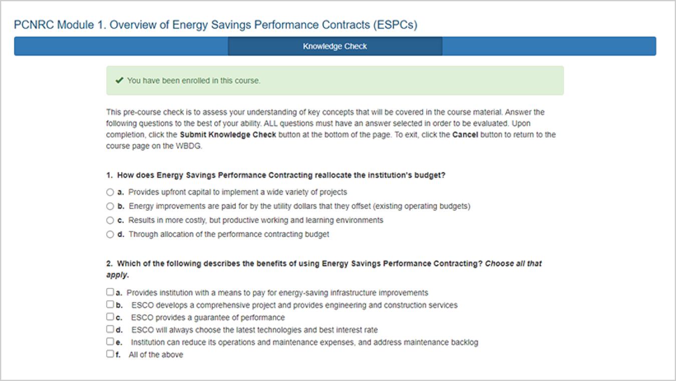 Questions from the PCNRC module one knowledge check.