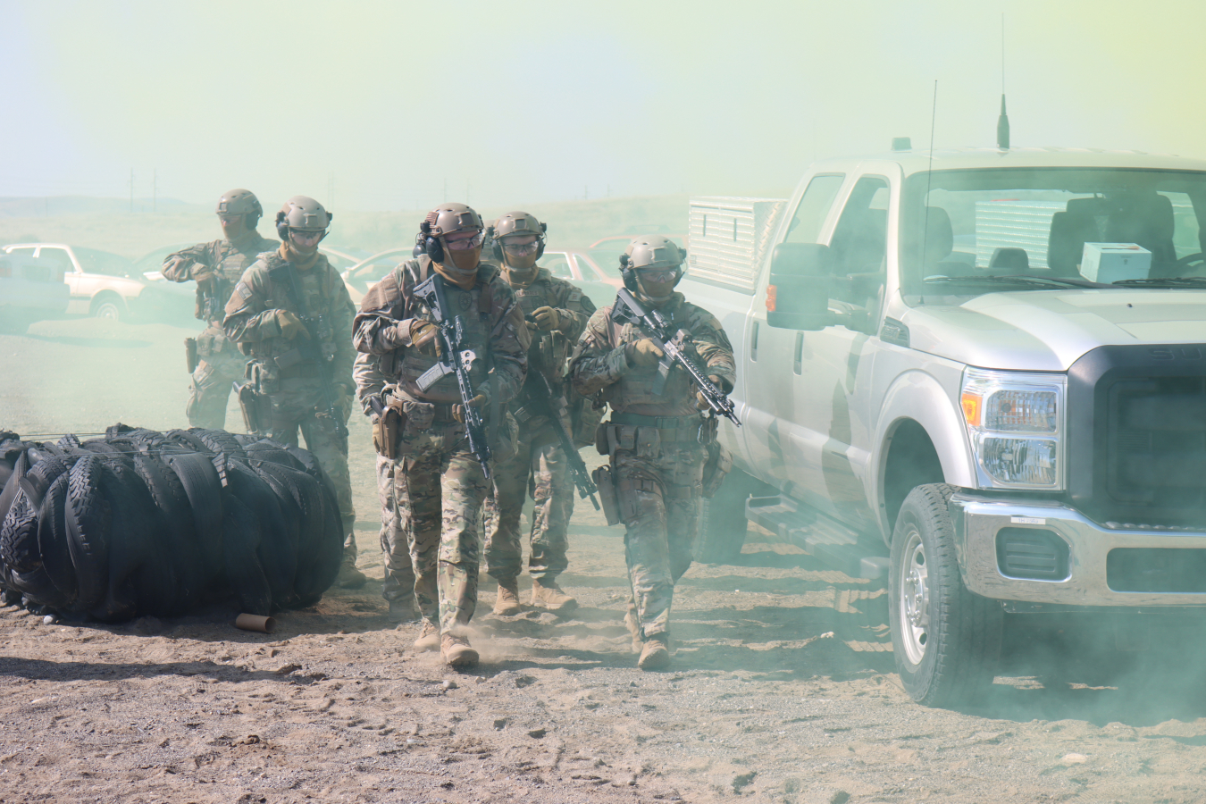 Hanford Patrol’s Special Response Team conducts vehicle assault training during the Basic Course conducted at the Patrol Training Academy on the Hanford Site.