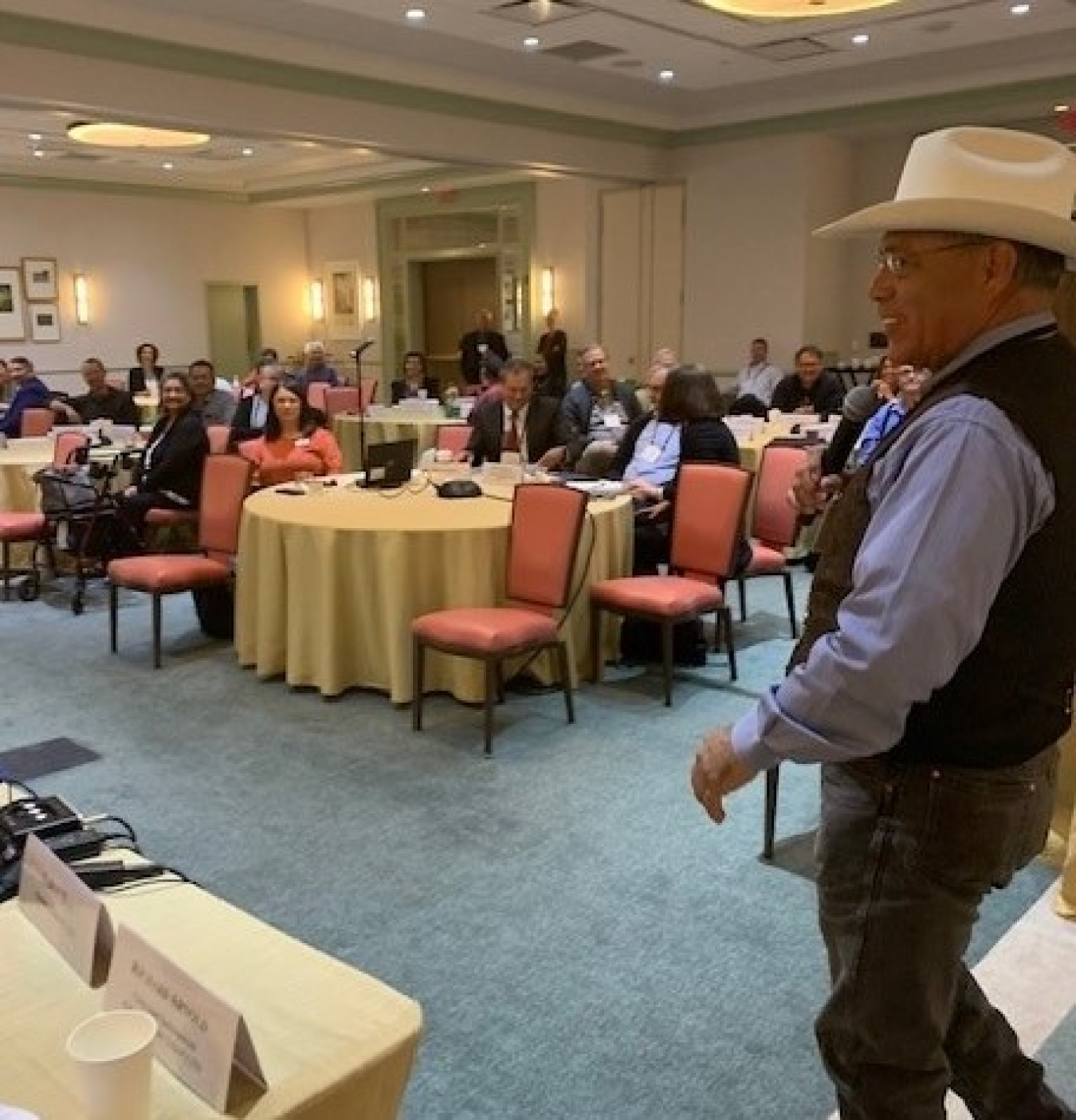 Richard Arnold, Spokesperson for the Consolidated Groups and of Tribes and Organizations, facilitates a discussion at the Spring STGWG meeting 2023 held at the National Nevada Security Site.