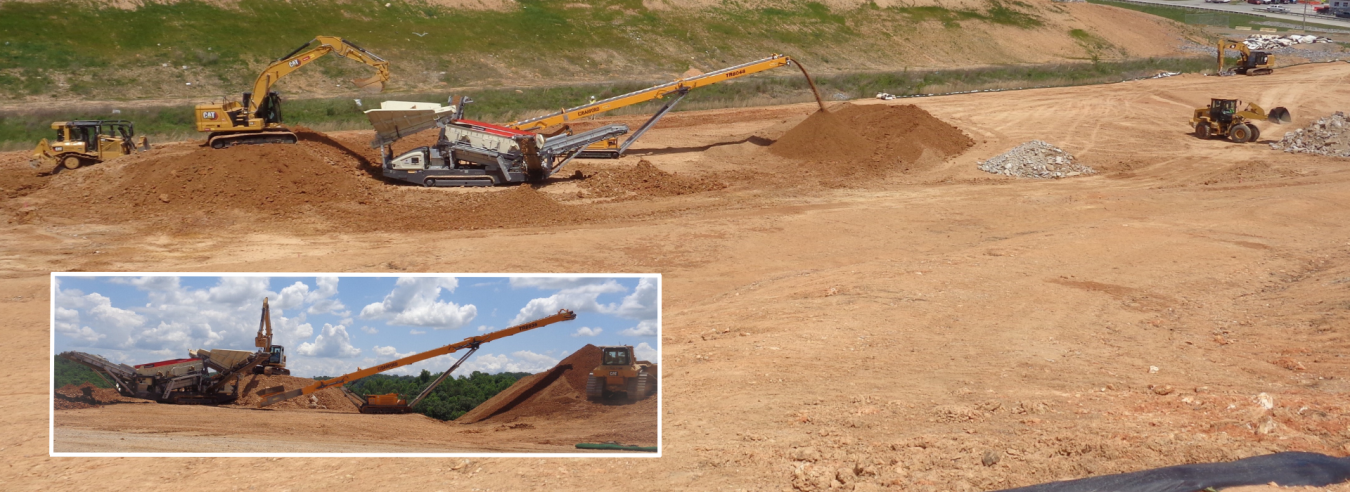 Large machinery, known as a soil screener, removes rocks to ensure the construction of the Landfill V expansion meets clay liner requirements. The Landfill V expansion project is on schedule to be completed by the end of the year.