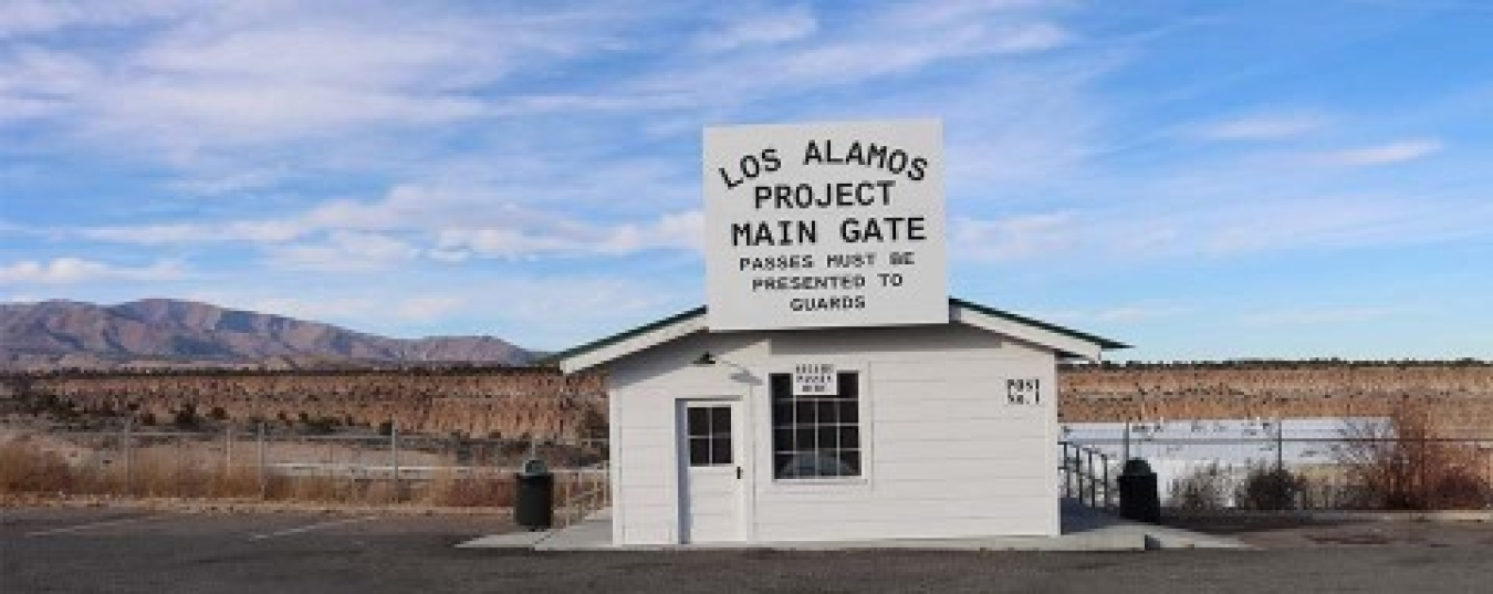 A re-creation of the historic security gate at Los Alamos