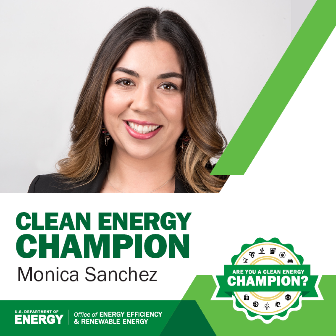 Monica Sanchez Clean Energy Champions graphic