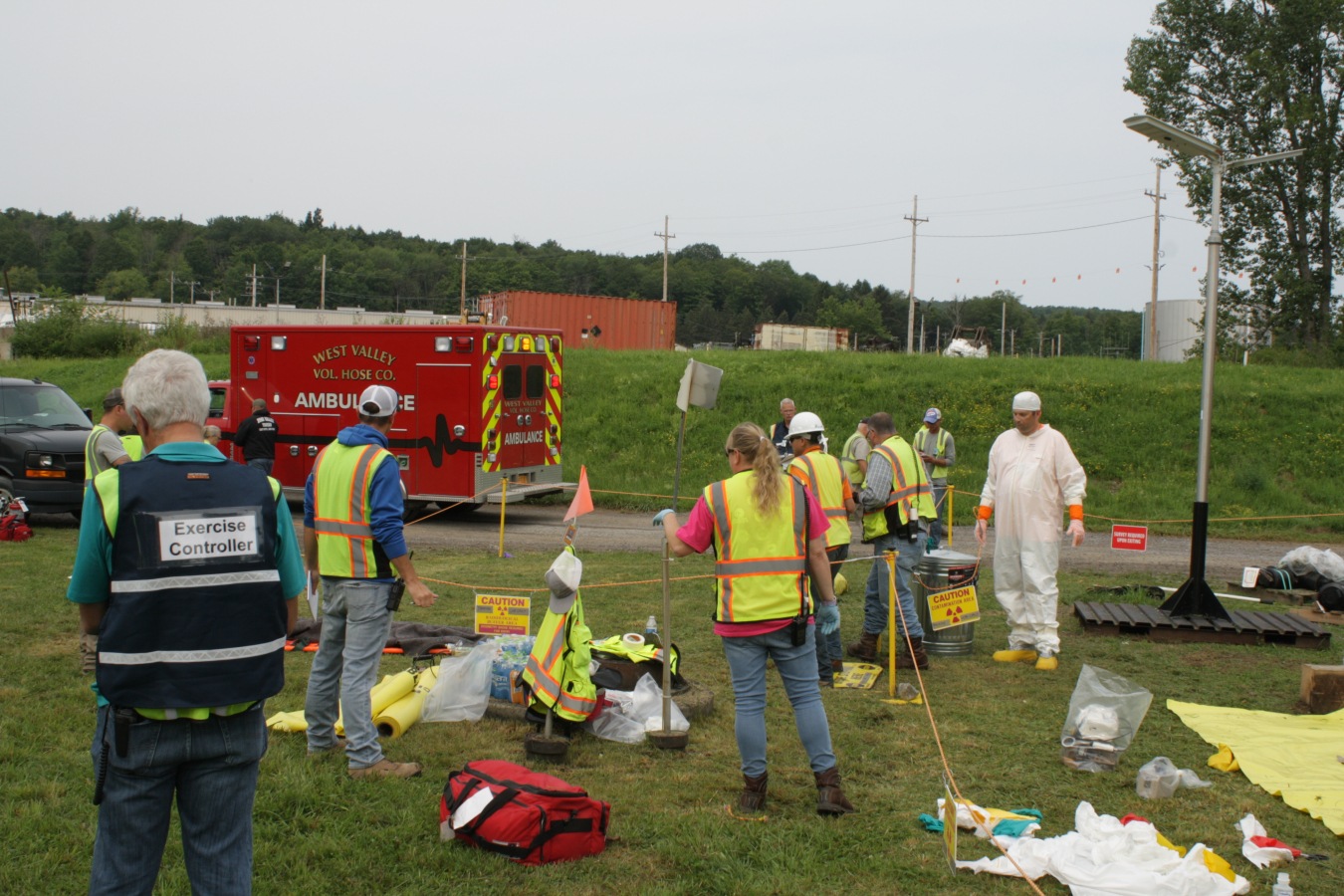 The West Valley Demonstration Project’s annual emergency response exercise included assistance from onsite subject matter experts and emergency response teams, as well as offsite support from the local fire department’s ambulance.