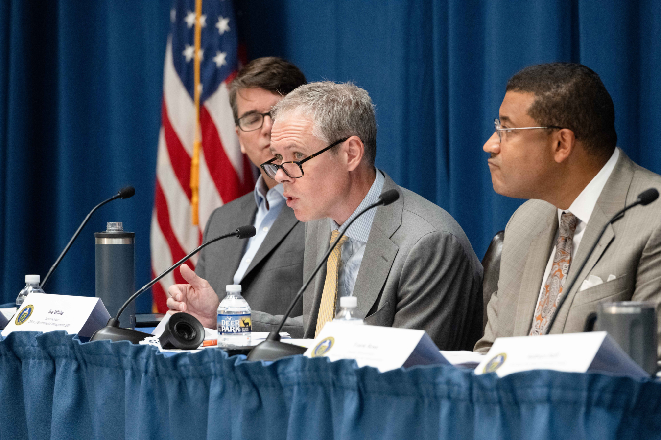 EM Senior Advisor William “Ike” White, center, addresses participants of "Cleanup to Clean Energy" Industry Day on July 28 as part of a panel session.