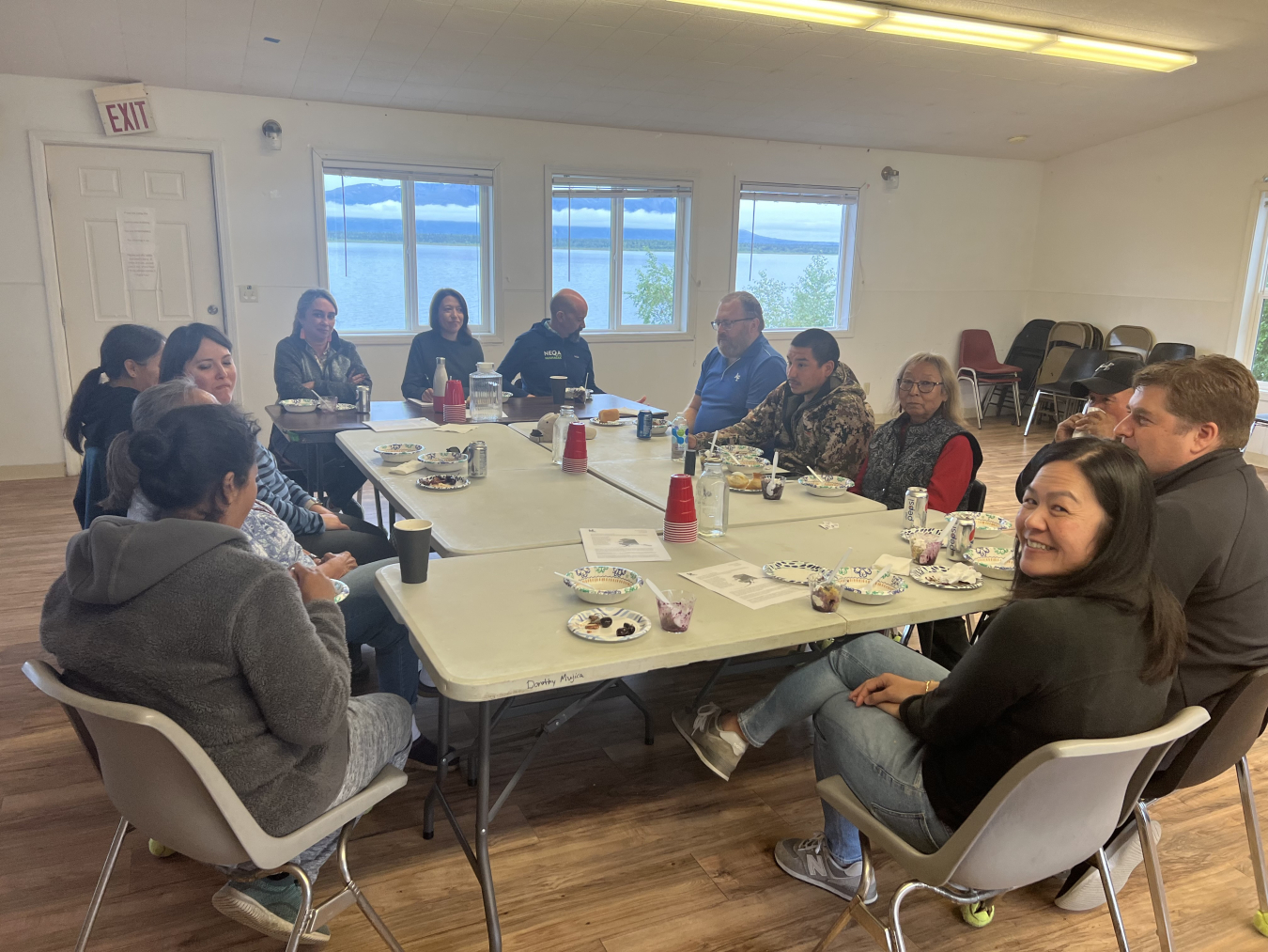 A roundtable meeting over lunch in Nondalton, Alaska, August 15, 2023.