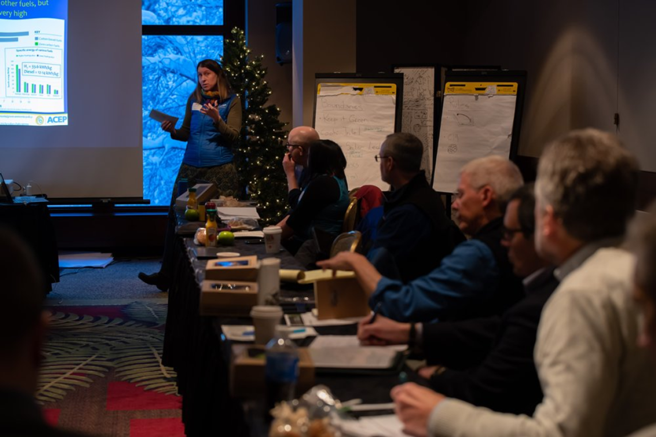 Dr. Erin Whitney, Director of the Arctic Energy Office, presented at the 2022 Alaska Green H2 Roadmapping Session in Gridwood, Alaska. Photo credit Tim Leach/Launch Alaska.