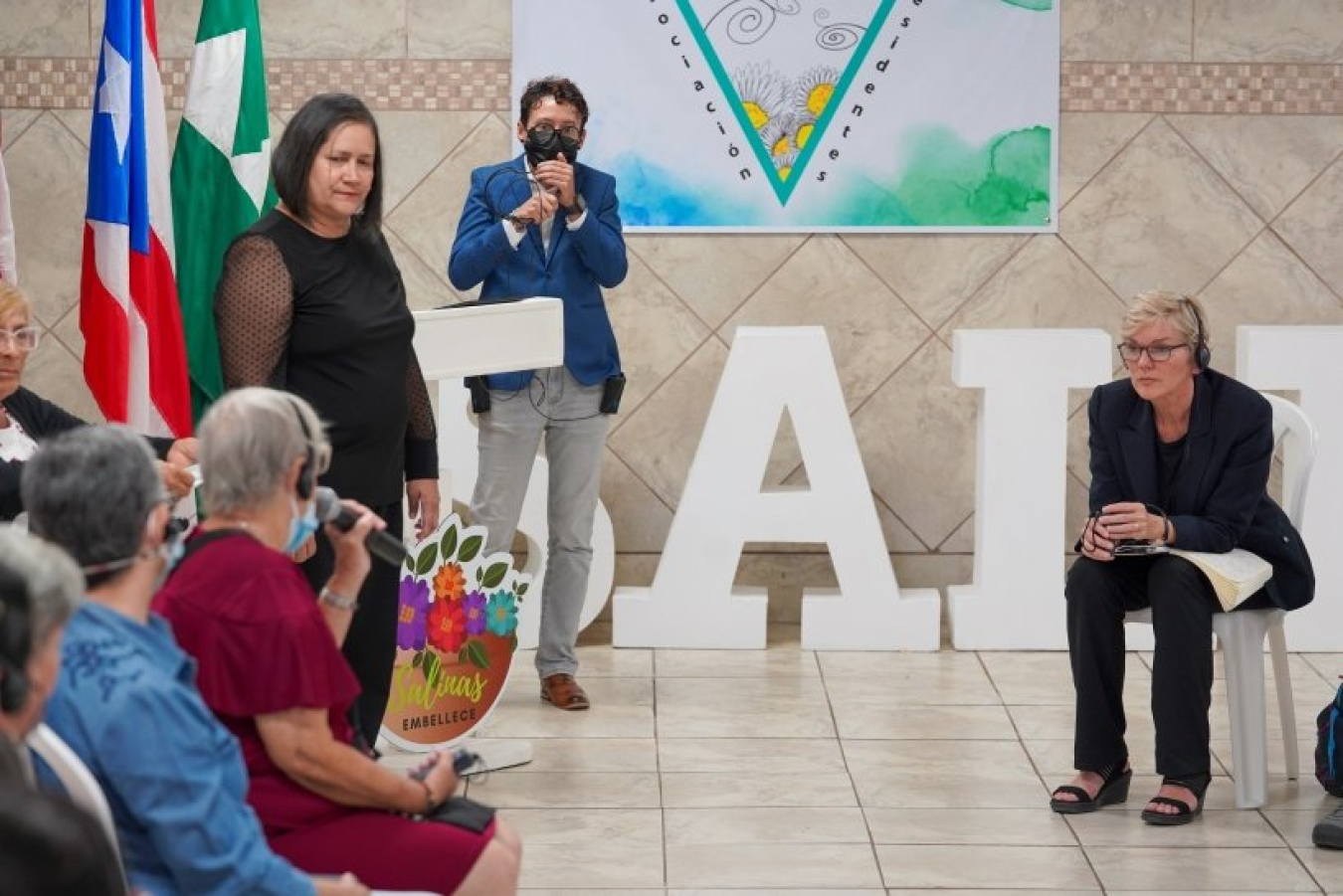 Secretary of Energy Jennifer Granholm discusses energy resilience at La Margarita in Salinas, Puerto Rico.