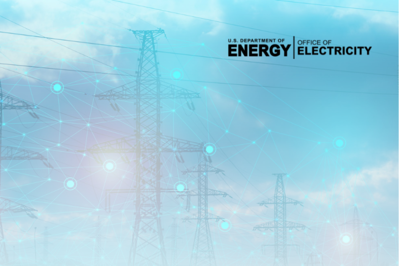 Composite graphic of transmission towers and network nodes