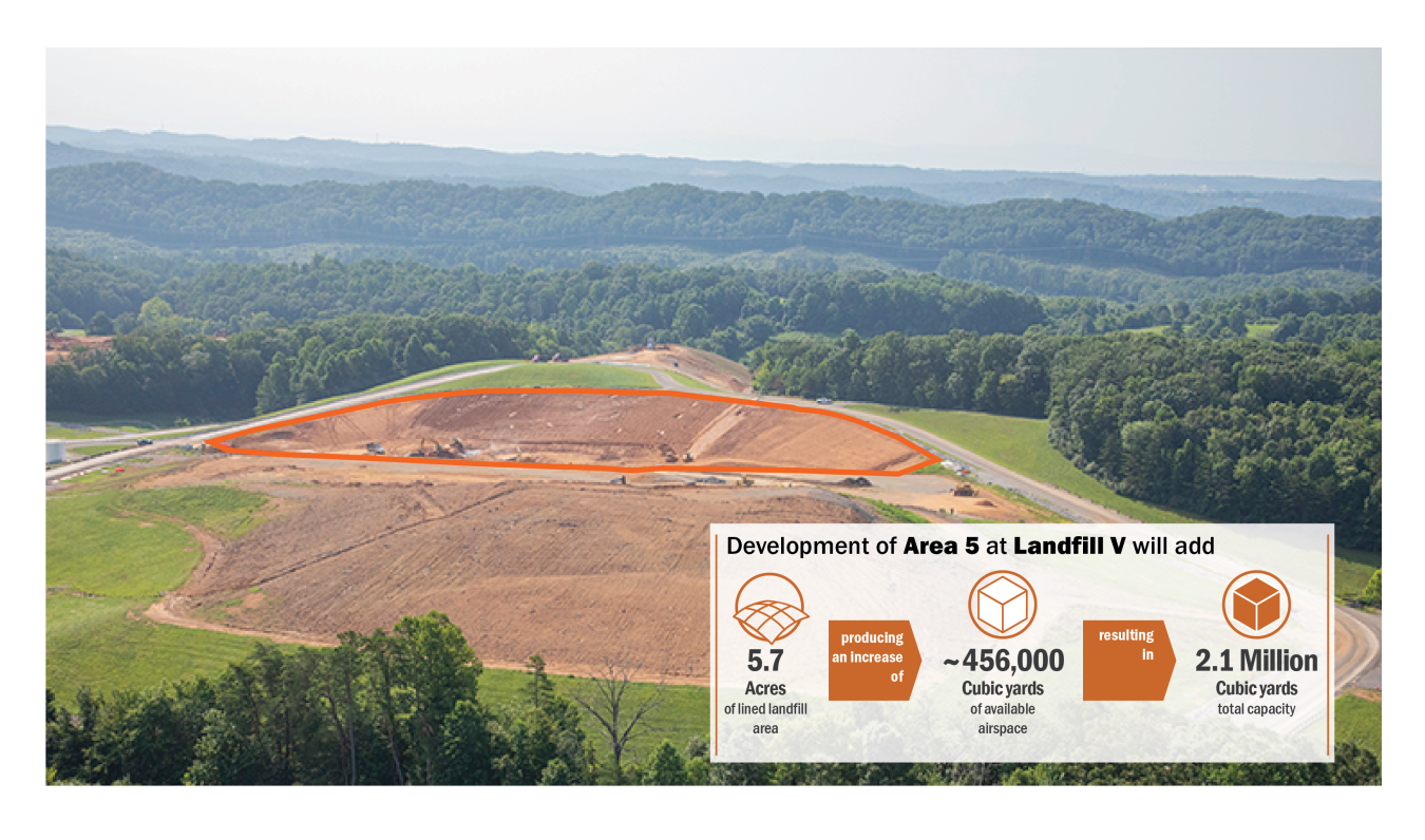 A large landfill with mountains in the distance behind it