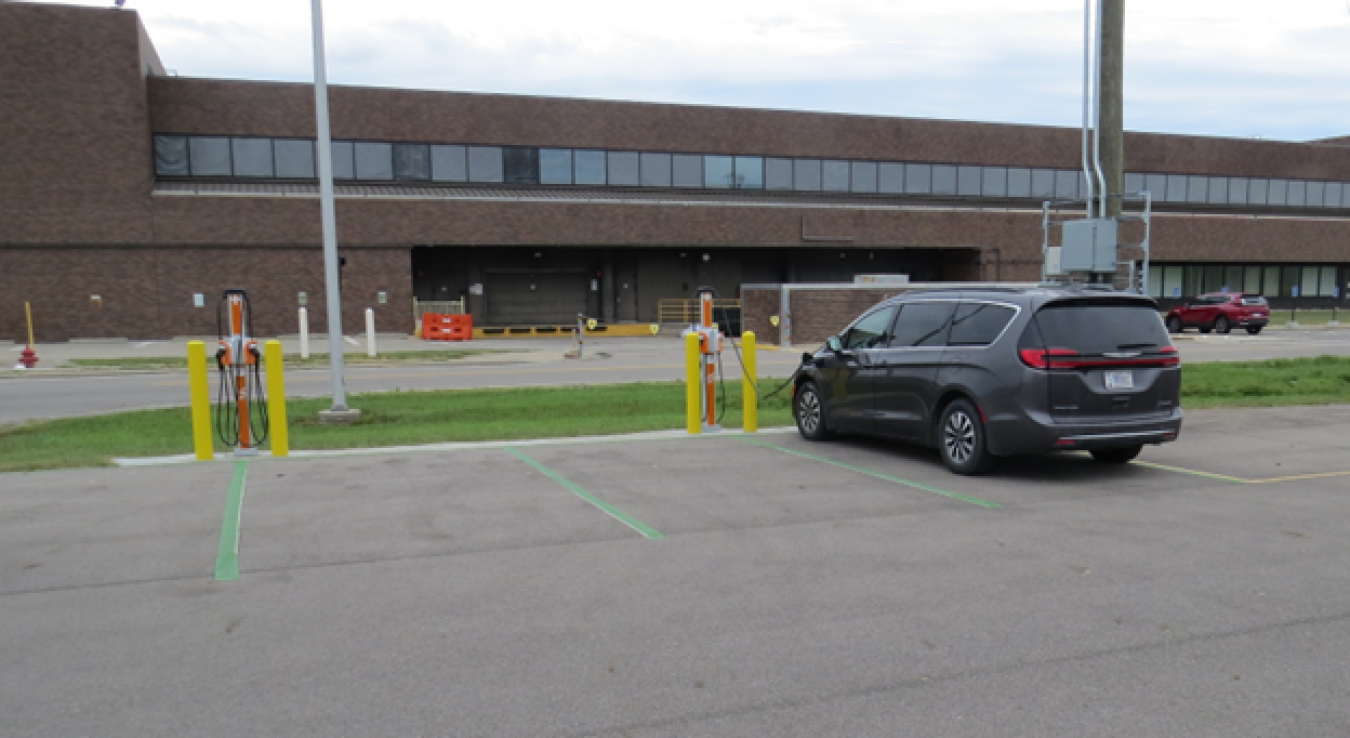 ZEV parked outside building