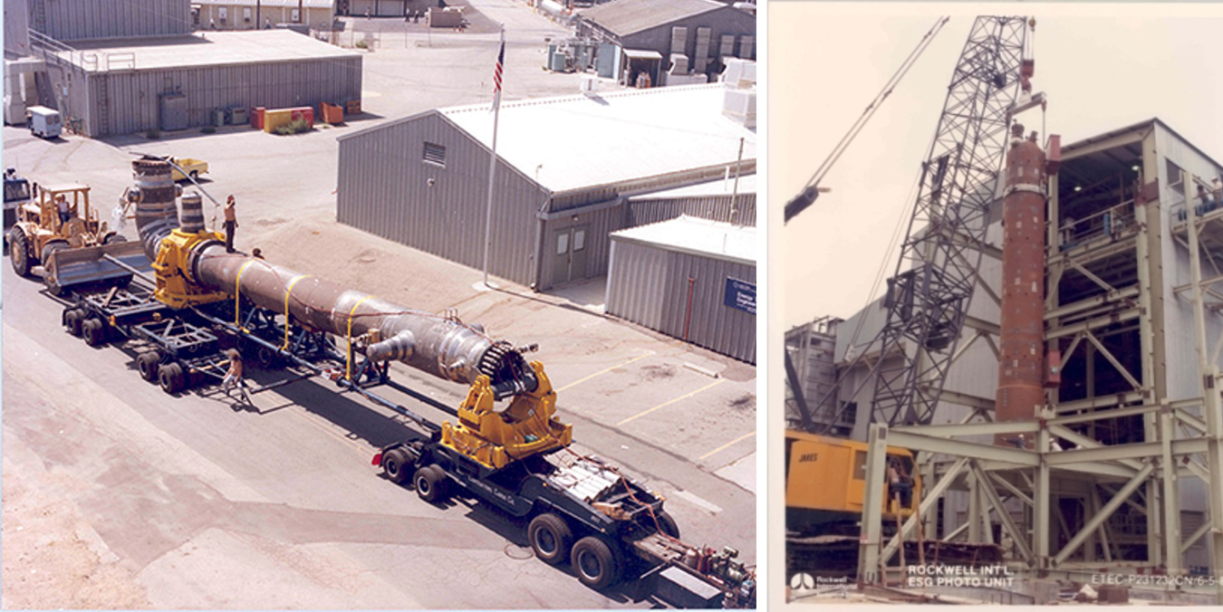 Evaluation of competing steam generator designs – The SCTI was used to test and compare competing engineering designs.  The 75 megawatt stream generator on the left was designed by Atomics International while the similar sized unit on the right was designed by Babcox and Wilcox.