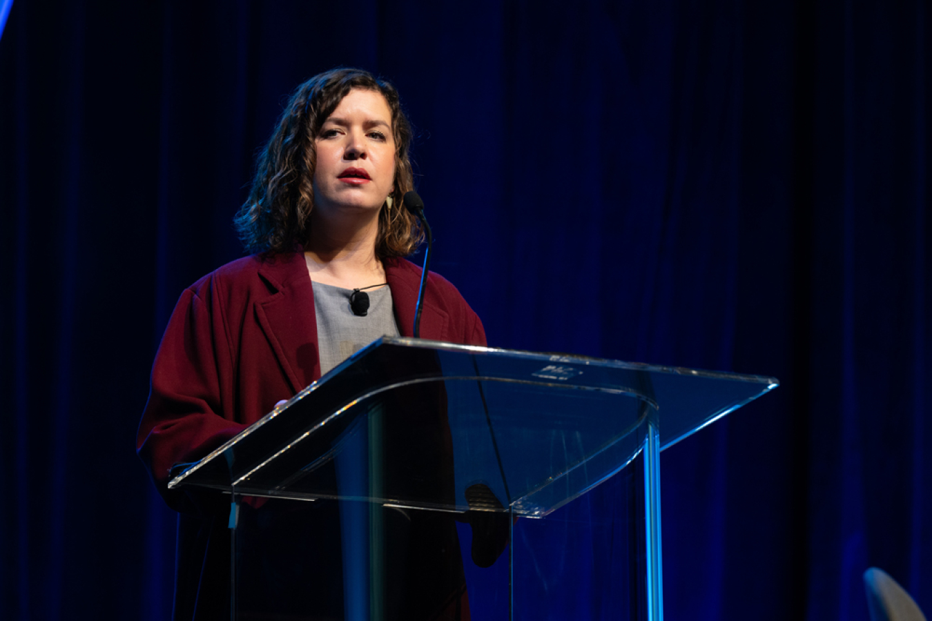 WPTO Director Jennifer Garson presents at the opening plenary during Clean Currents 2023.