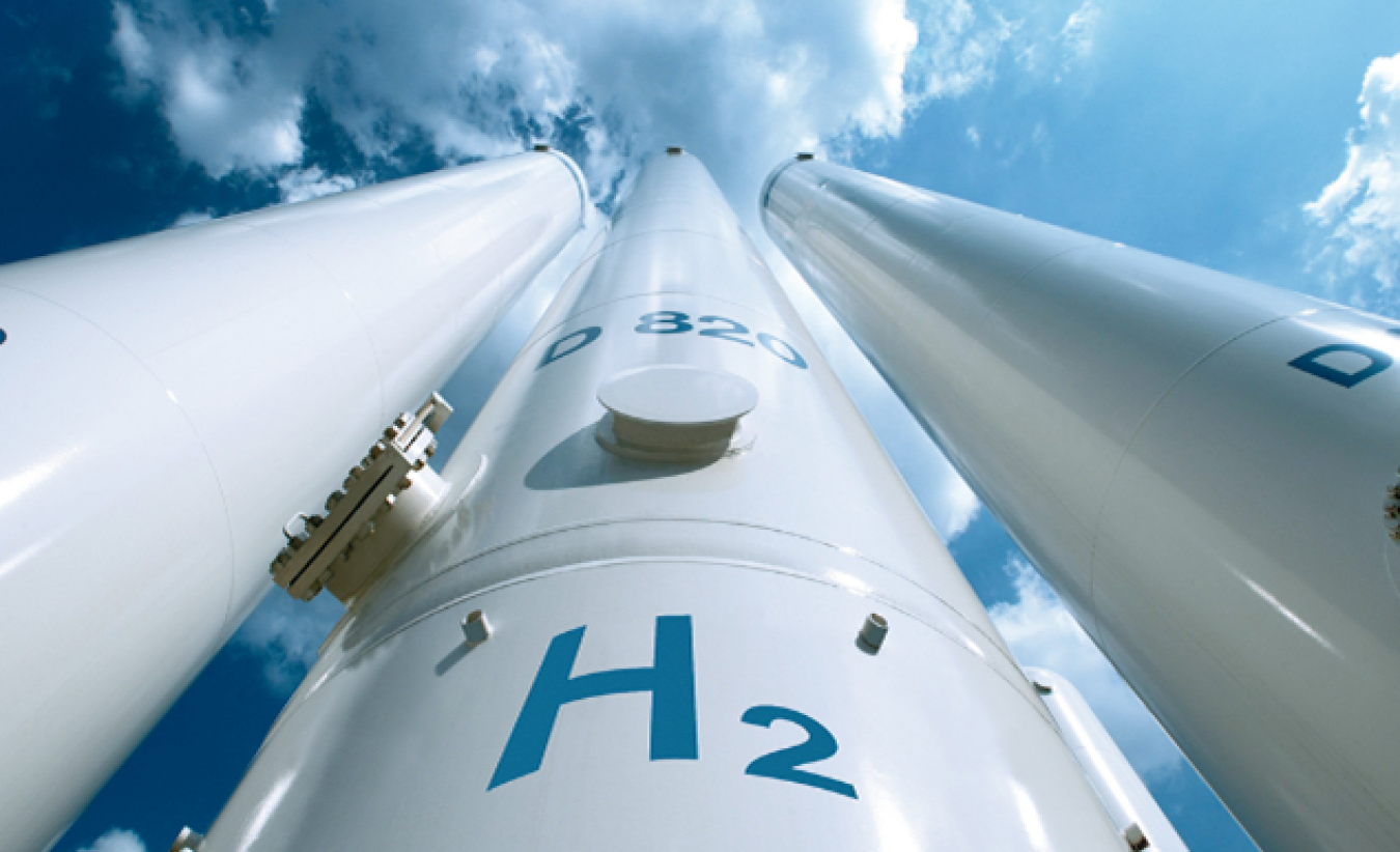 Hydrogen tanks with clear blue sky in the background