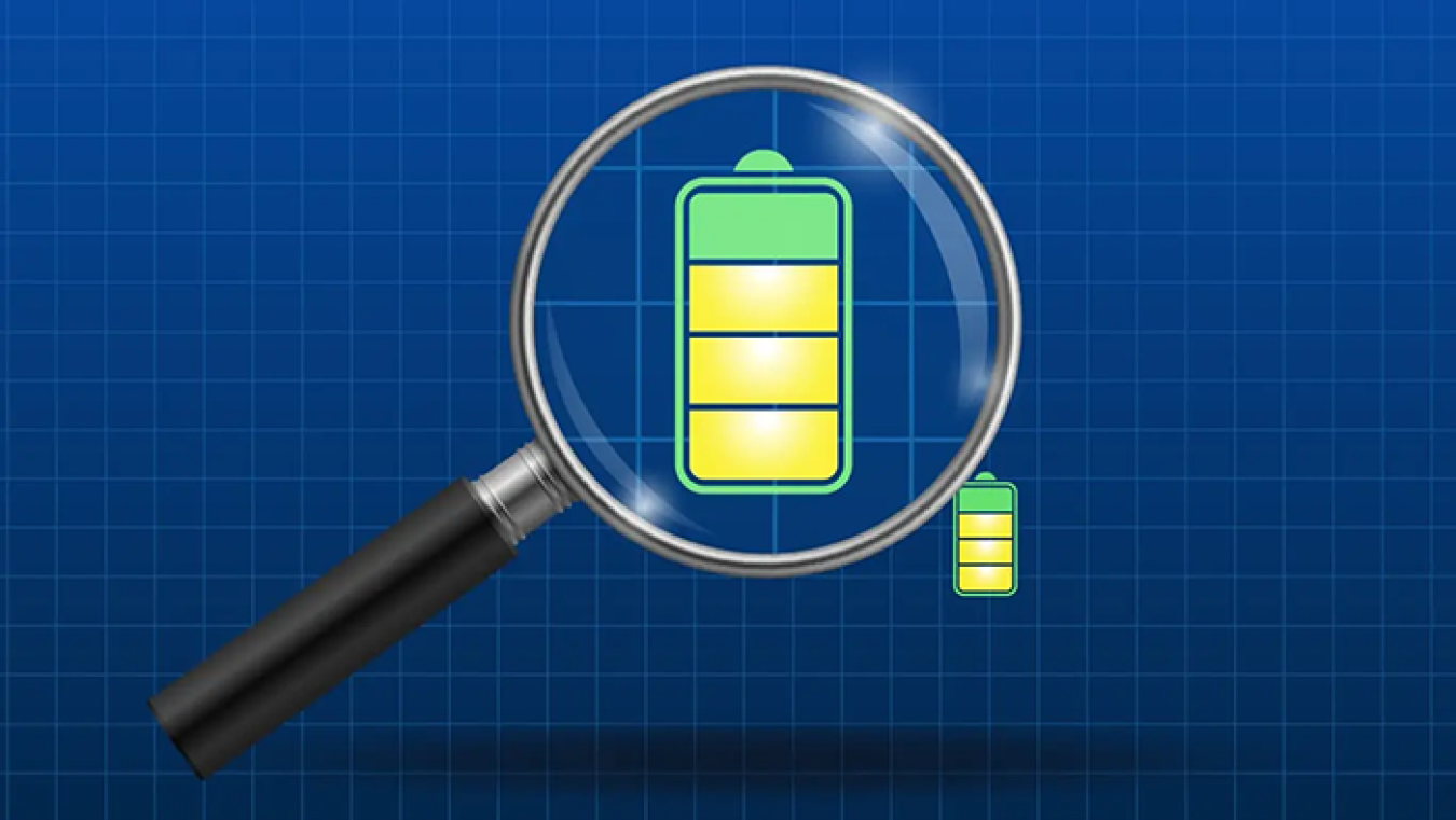 Illustration of microbattery and magnifying glass