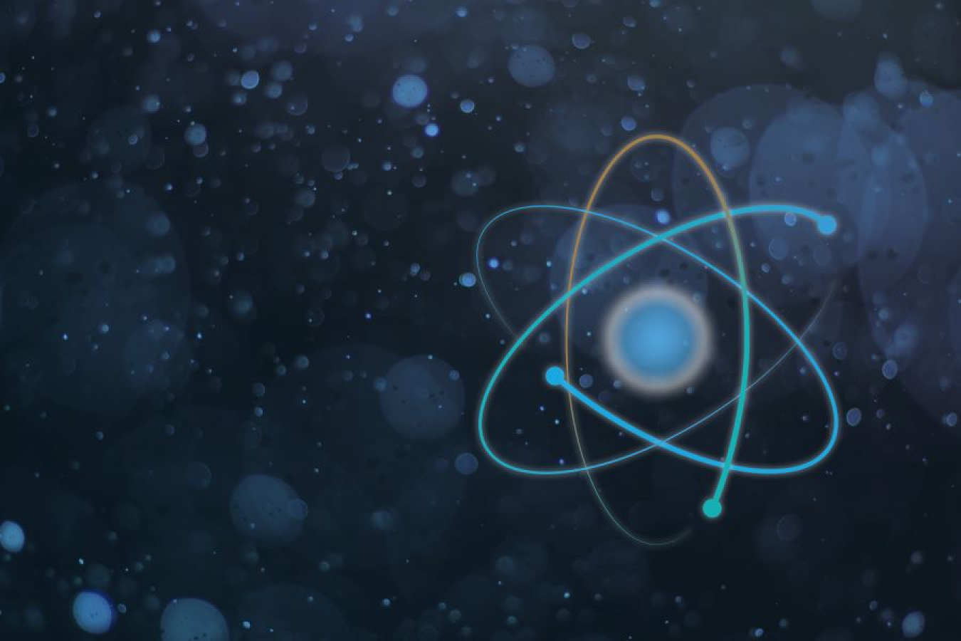 An illustration of a nuclear atom against a dark blue background.