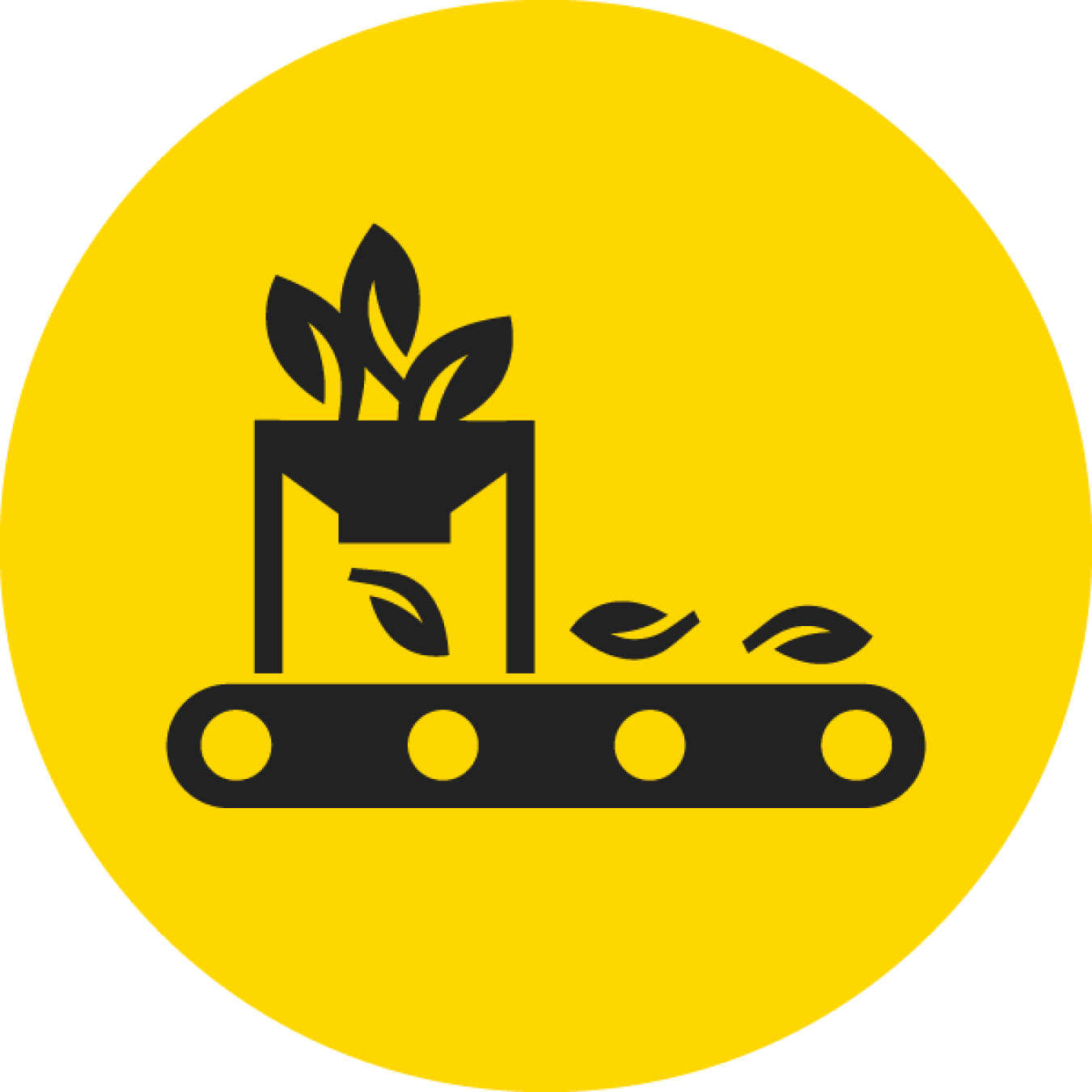 a graphic showing leaves going down a conveyer belt