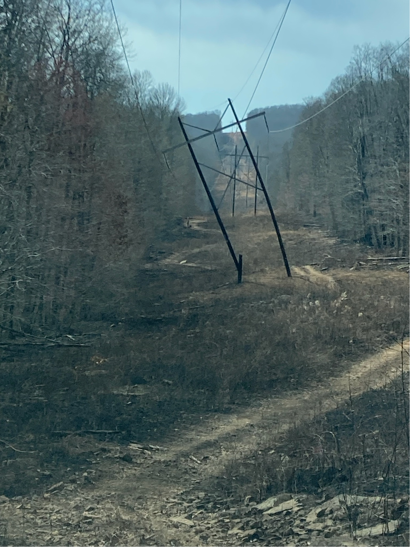 right-of-way clearning around transmission structures. lots of fire evidence.