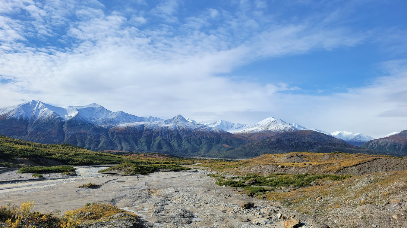 A shot of an Alaskan mountain range, taken by Nick Palso on an roadtrip in the state.