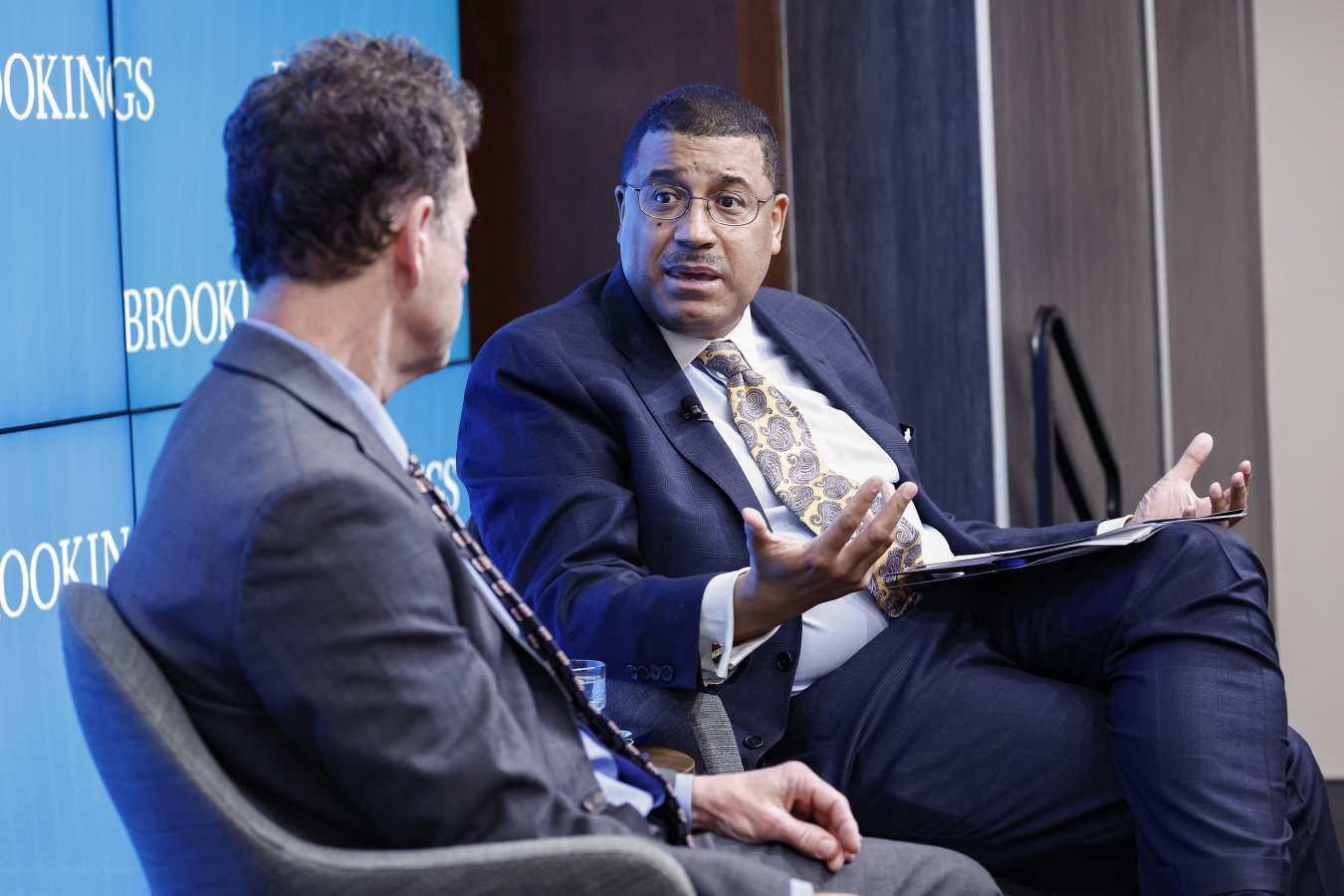 Frank Rose answering questions at The Brookings Institution