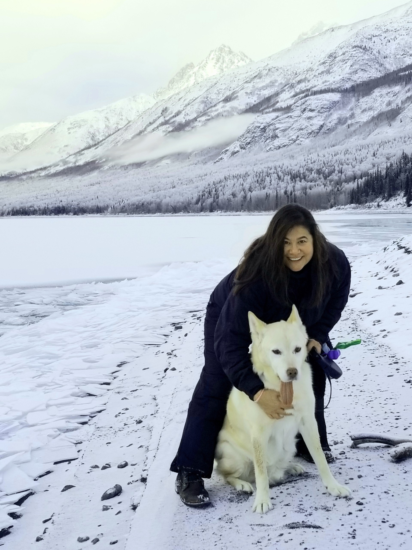 Annette Hard and her dog Sirque, out on a walk in Hope, Alaska