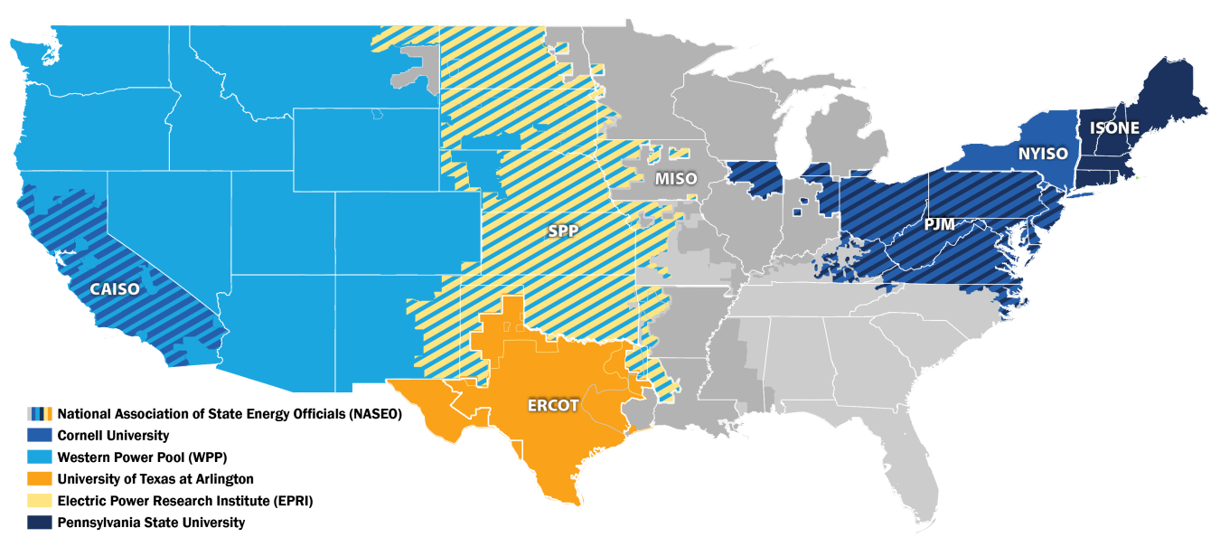 A map showing the six selected projects in areas across the United States signifying which market will be studied.