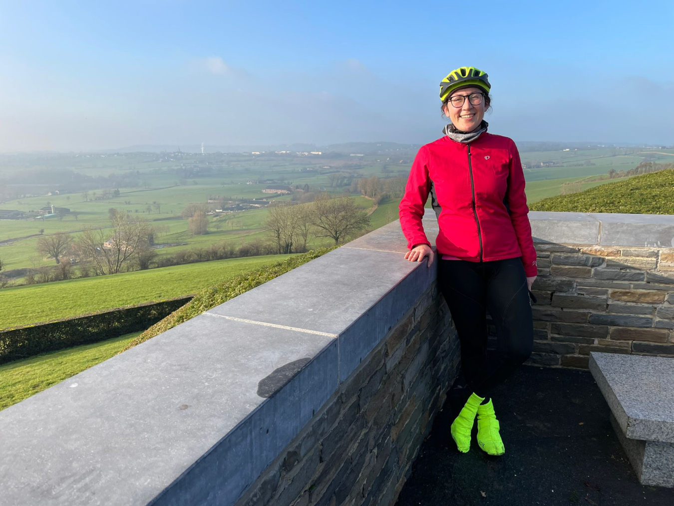 Michelle Seitz posing in front of an outdoor view