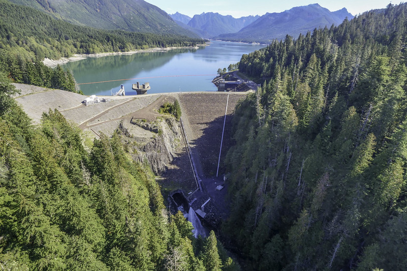 Aerial image of the Culmback Dam at the Jackson Hydroelectric Project in Washington state.