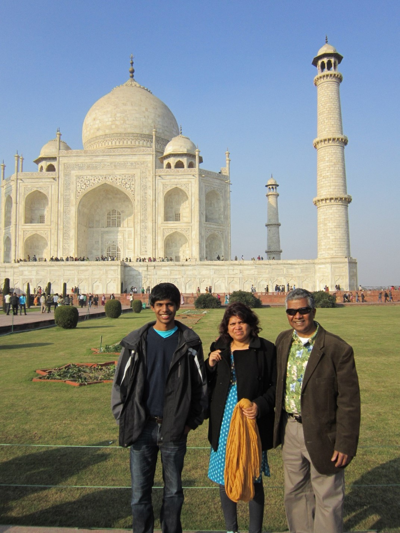 Sudhakar Arepally poses with his family outside the Taj Mahal.