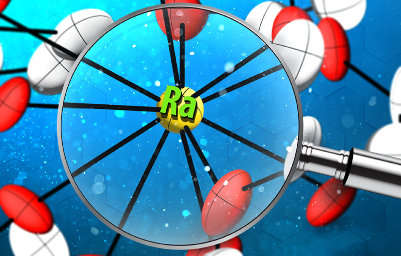 Illustration of the structure of the radium compound characterized in this research. Single crystal X-ray diffraction provided detailed information on the bonding of radium in an organic molecule for the first time.