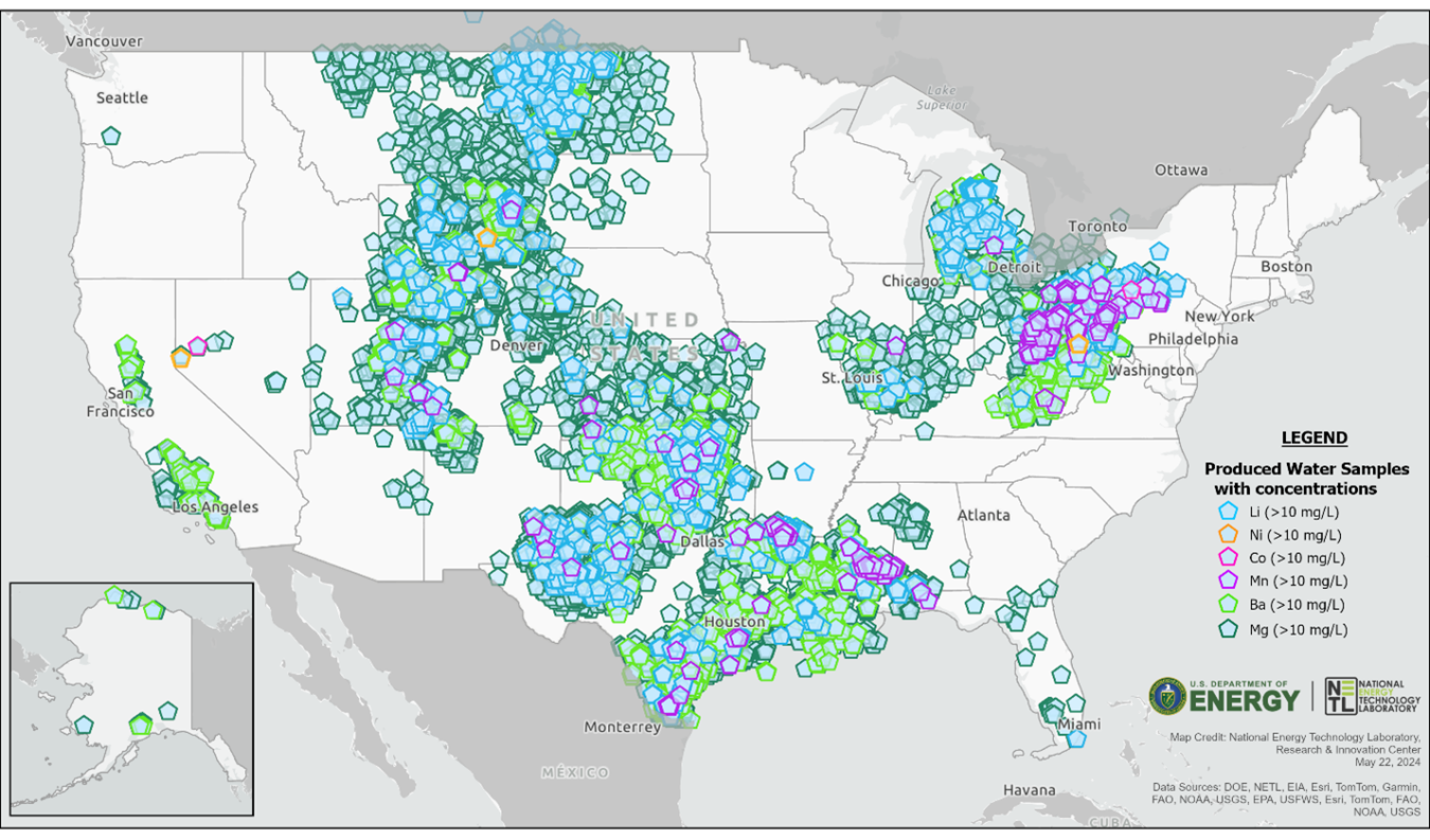 Location of Produced Water Samples with Concentrations of Critical Minerals