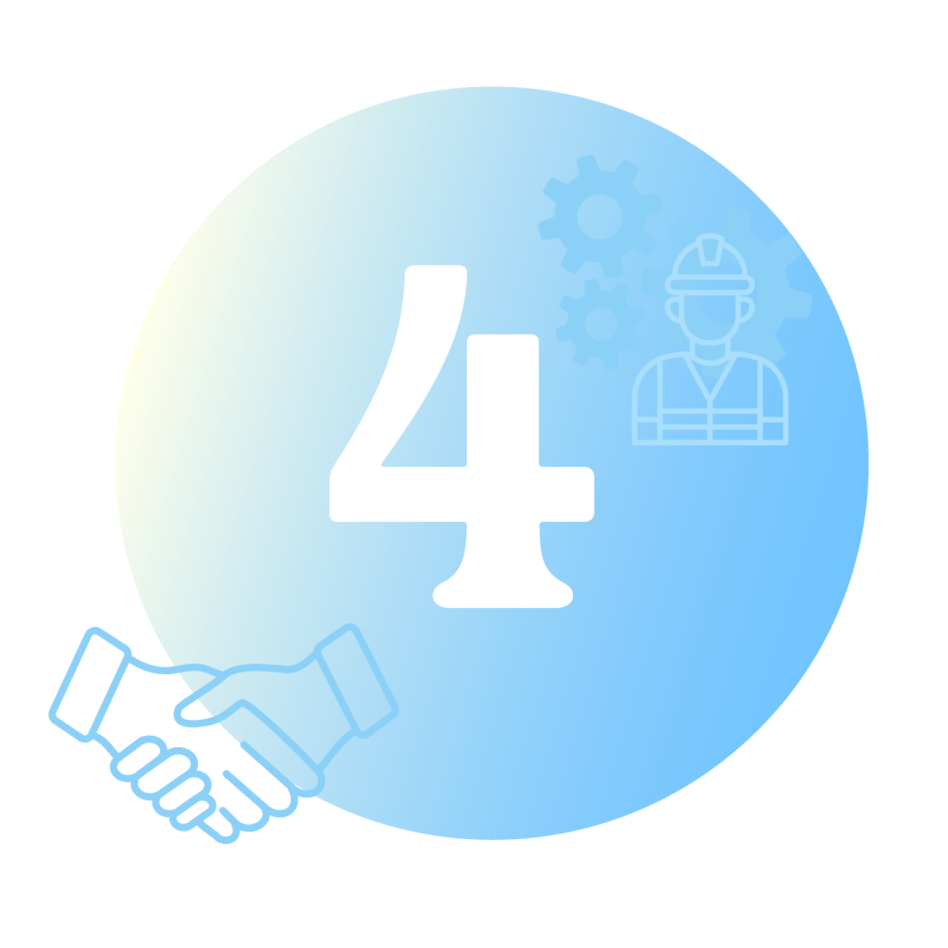 Graphic with the number 4, a construction worker, and a handshake