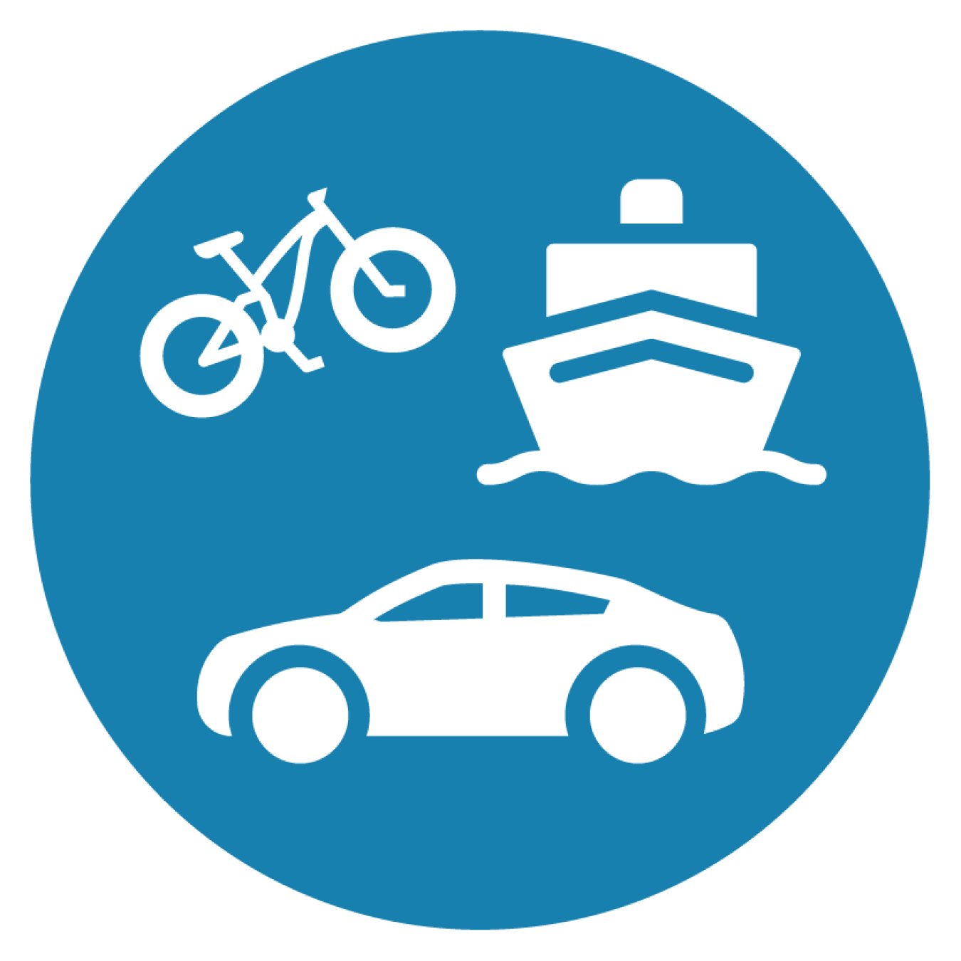 An icon of a boat, electric car, and e-bike