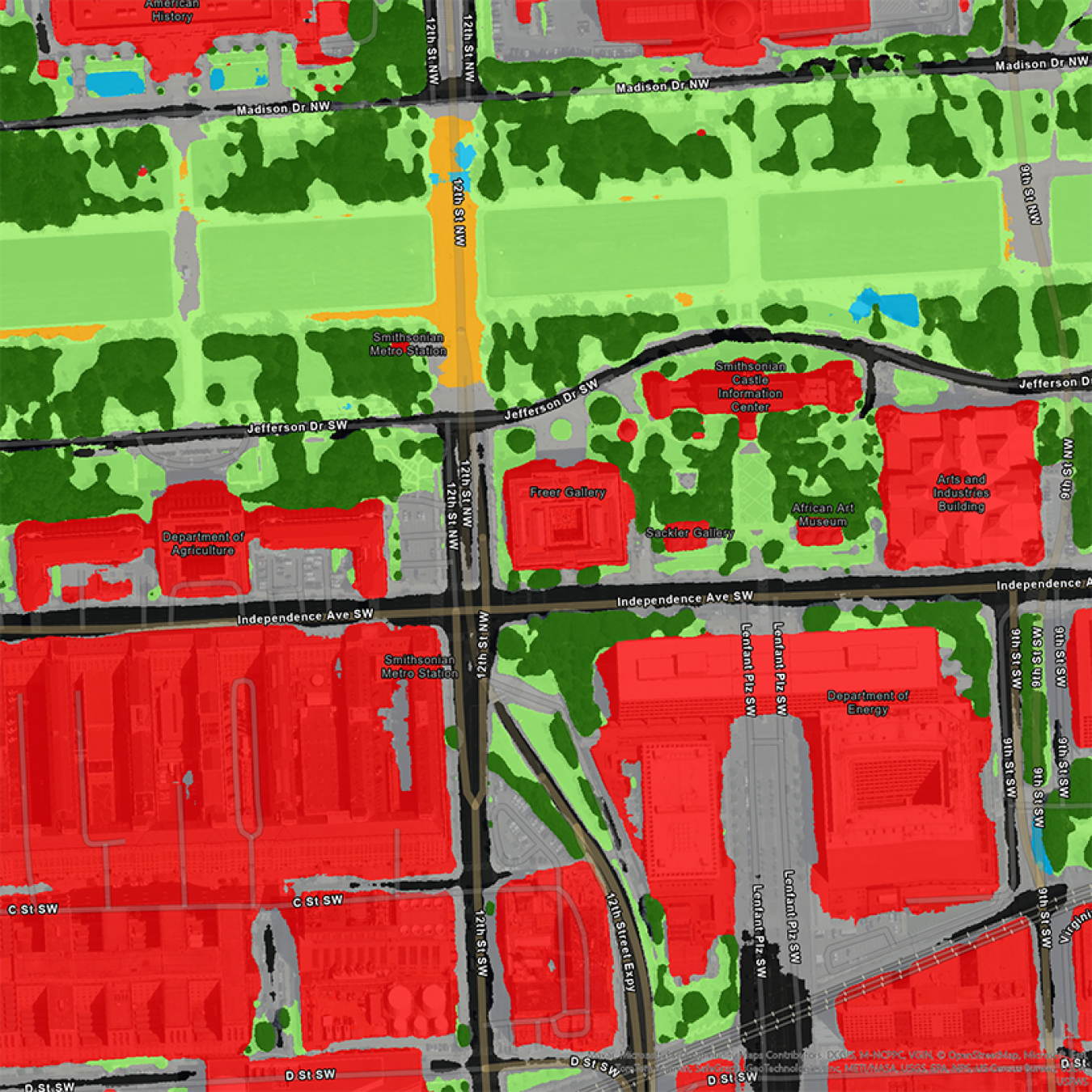 EVI-LOCATE shows results of the surface interpretation algorithm along the Washington Mall.