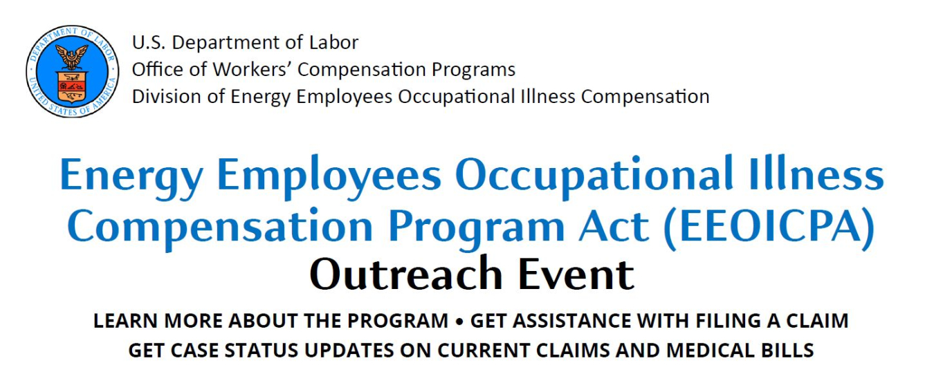 Energy Employees Occupational Illness Compensation Program Act (EEOICPA) Outreach Event banner