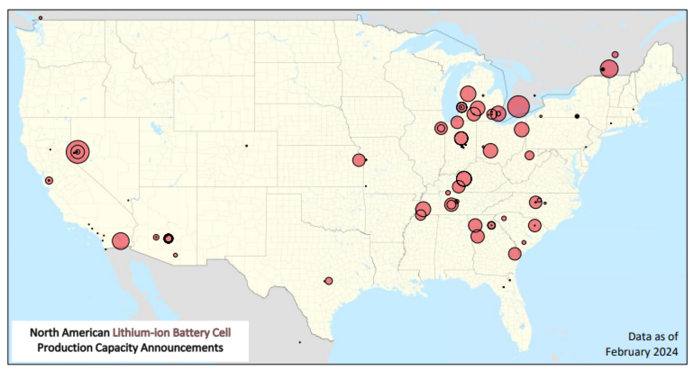 North American Lithium-ion Battery Cell Production Capacity Announcements